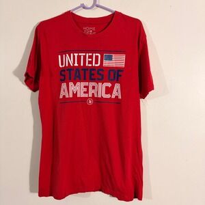 Home of the Brave T-Shirt Mens L Red USA Flag Graphic Patriotic Cotton Tee